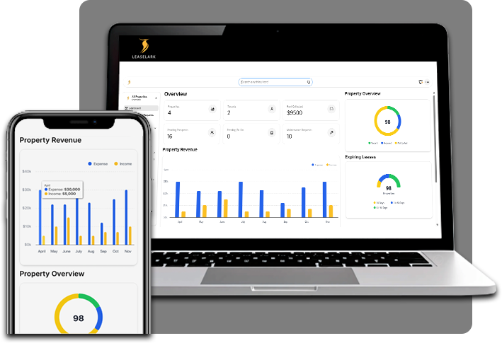 LeaseLark platform showing mobile and desktop